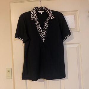Monterey Club Black/Tan Polo Top sz M
